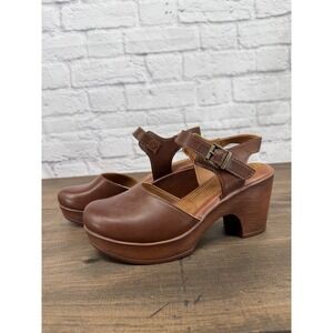 Brown Platform Clogs Mary Jane Strap Chunky Heel Boho Retro 90s Cottagecore Sz 7